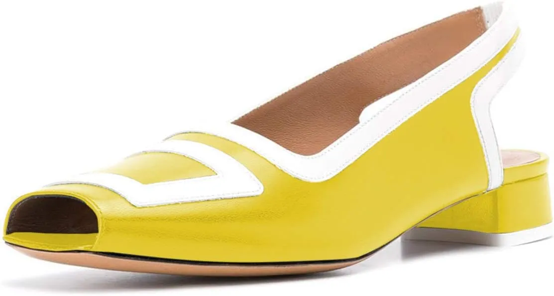 YDN Women Retro Square Toe Low Block Heel Patchwork Loafers Slingback Slip On Multicolored Office Ladies Dress Sandal Pumps