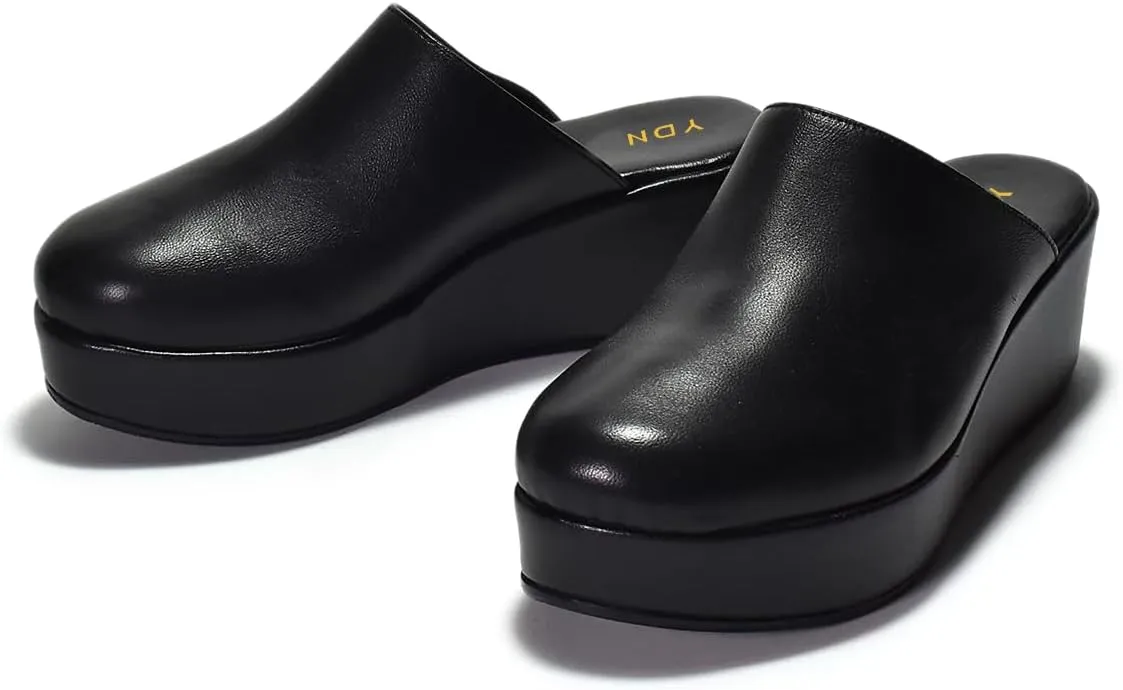 YDN Women's Cute Round Toe Platform Heeled Mules Mid Wedge Heels Slippers Comfort Slip On Sandals Indoor and Outdoor Slide Shoes Size 4-16 US