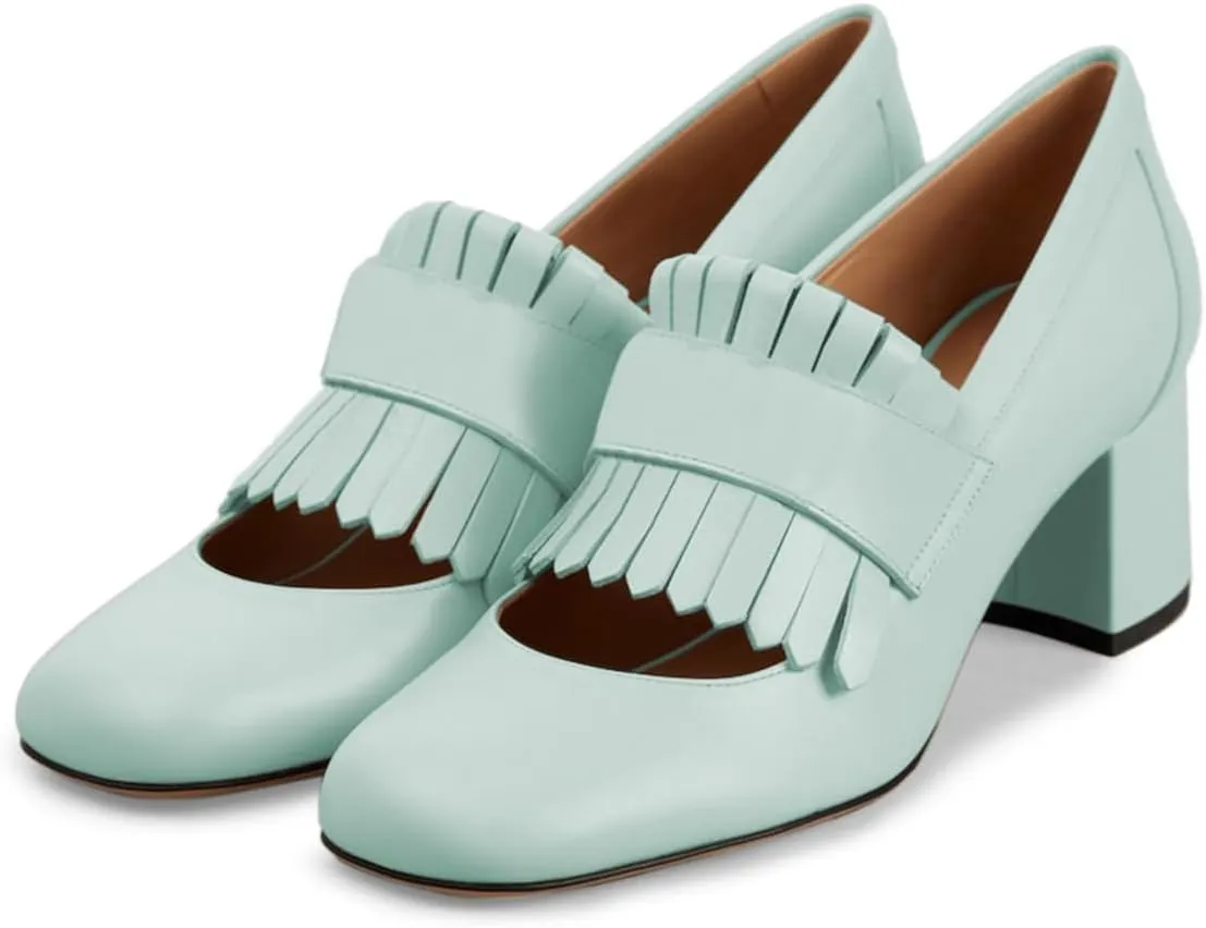 YDN Women's Fashion Fringe Chunky Low Heel Loafers Slip On Closed Toe Tassels Pumps Retro Office Business Shoes Size 4-16 US