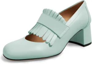 YDN Women's Fashion Fringe Chunky Low Heel Loafers Slip On Closed Toe Tassels Pumps Retro Office Business Shoes Size 4-16 US