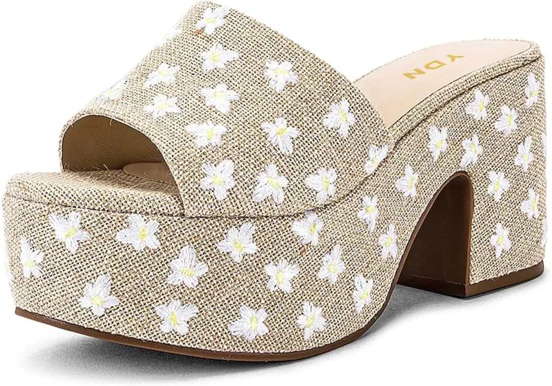 YDN Women's Platform Heeled Mules Round Toe Chunky Block Heels Slip On Comfy Slide Sandals Indoor and Outdoor Slippers Shoes Size 4-16 US