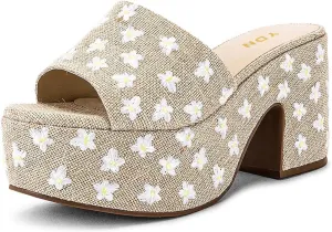 YDN Women's Platform Heeled Mules Round Toe Chunky Block Heels Slip On Comfy Slide Sandals Indoor and Outdoor Slippers Shoes Size 4-16 US