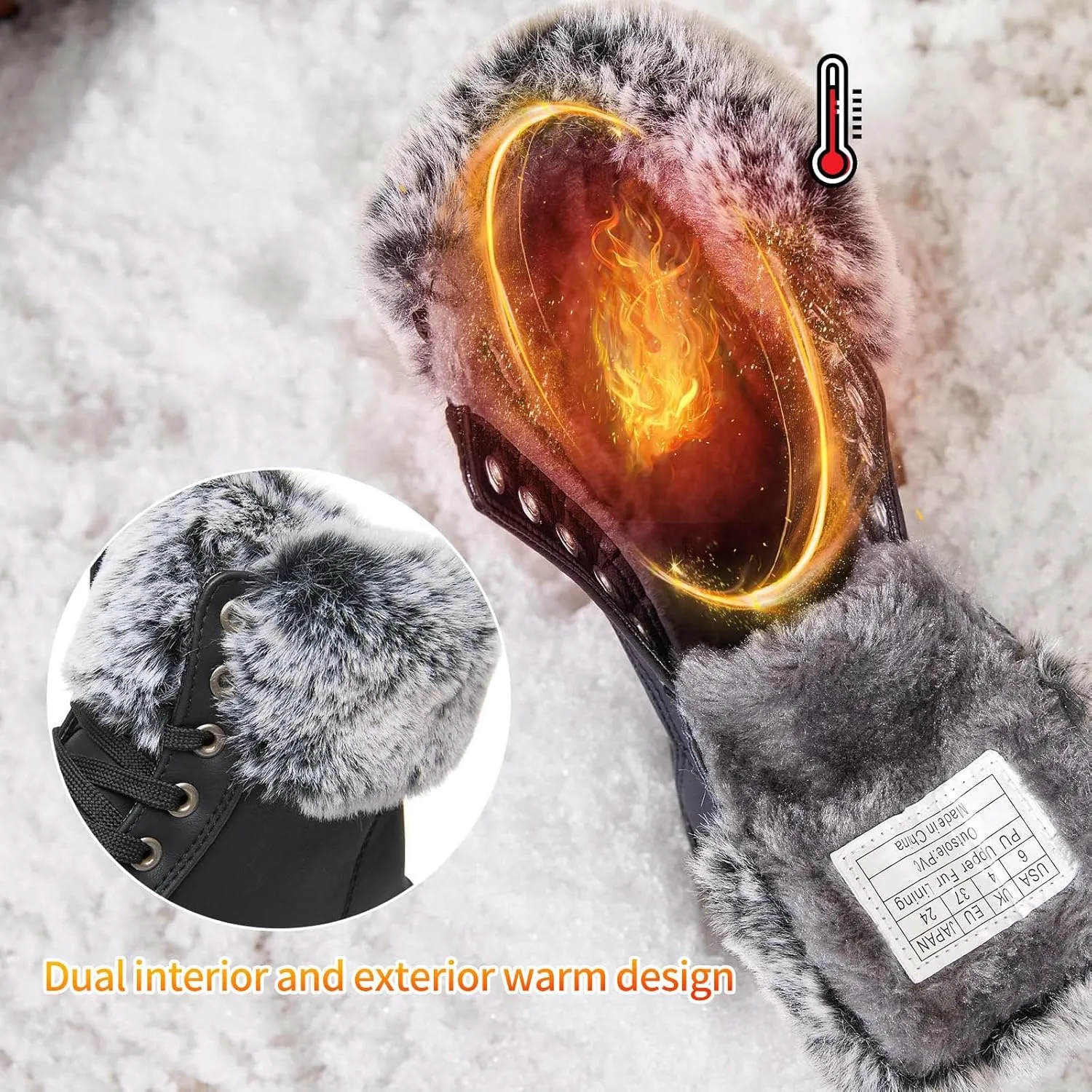 yegeyan womens snow boots PU winter ankle booties fur lined anti-slip combat boots