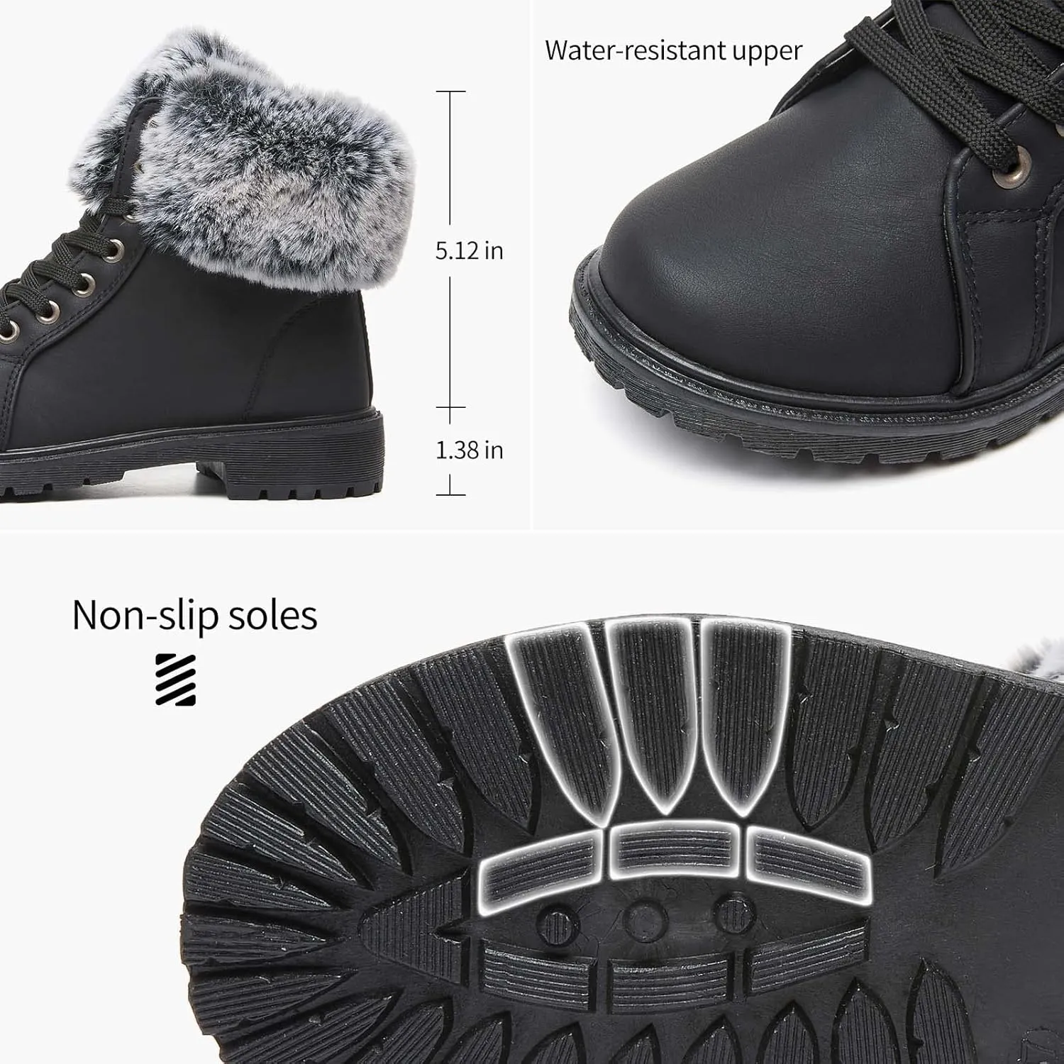 yegeyan womens snow boots PU winter ankle booties fur lined anti-slip combat boots