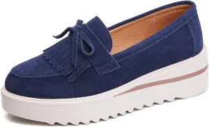 YING LAN Women Platform Slip On Loafers Comfort Suede Moccasins Wide Low Top Wedge Casual Shoes