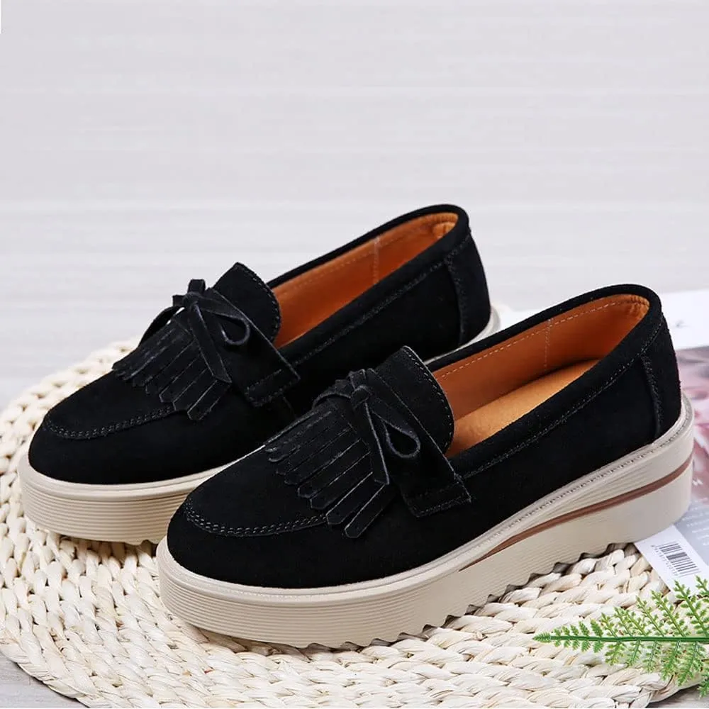YING LAN Women Platform Slip On Loafers Comfort Suede Moccasins Wide Low Top Wedge Casual Shoes