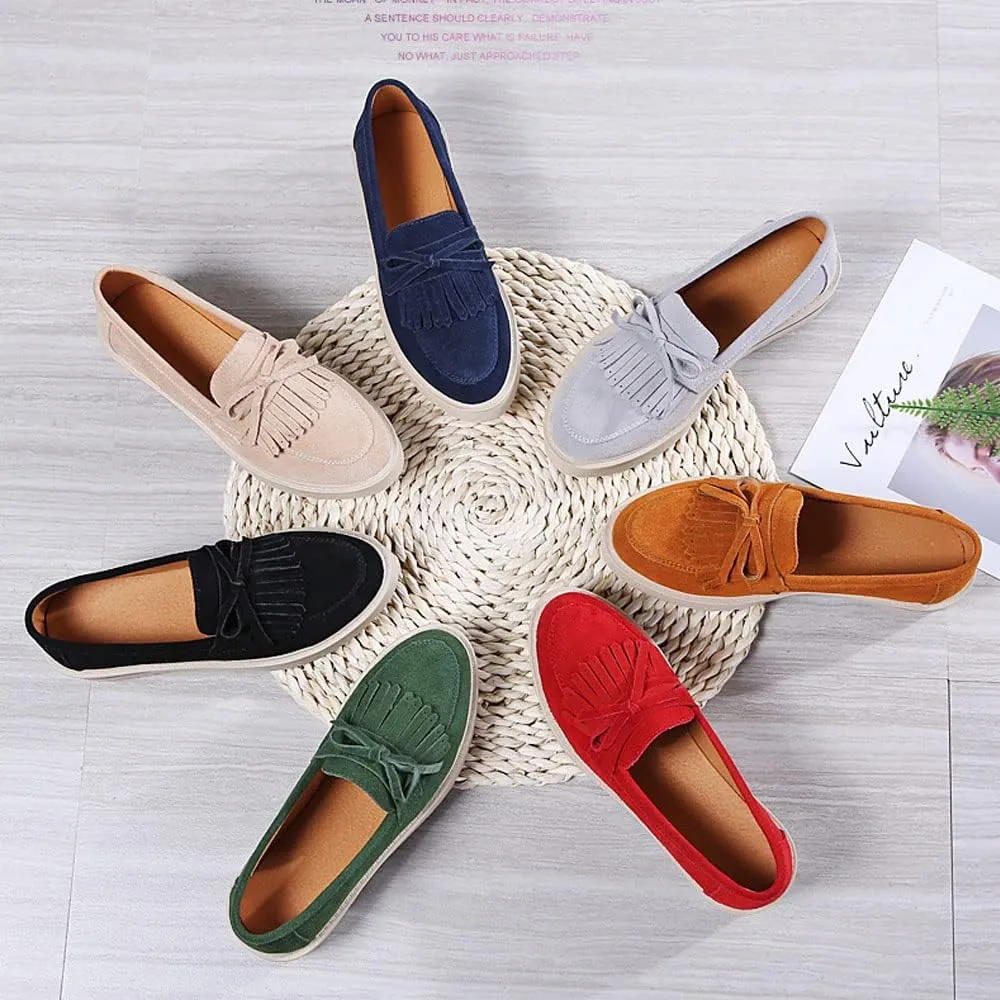 YING LAN Women Platform Slip On Loafers Comfort Suede Moccasins Wide Low Top Wedge Casual Shoes