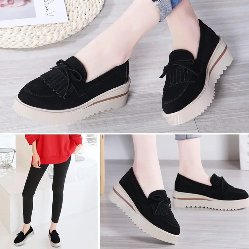 YING LAN Women Platform Slip On Loafers Comfort Suede Moccasins Wide Low Top Wedge Casual Shoes