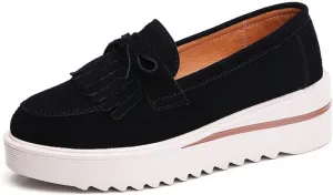 YING LAN Women Platform Slip On Loafers Comfort Suede Moccasins Wide Low Top Wedge Casual Shoes
