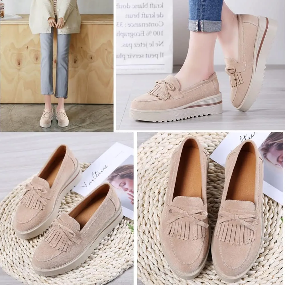 YING LAN Women Platform Slip On Loafers Comfort Suede Moccasins Wide Low Top Wedge Casual Shoes
