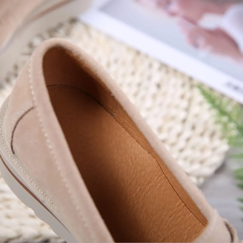 YING LAN Women Platform Slip On Loafers Comfort Suede Moccasins Wide Low Top Wedge Casual Shoes