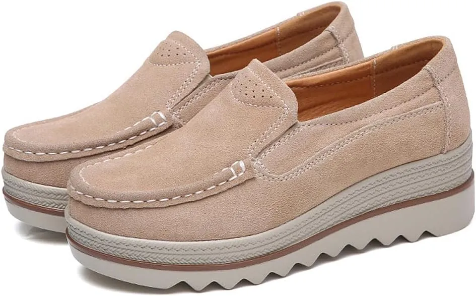 YING LAN Women Slip On Loafers Comfort Suede Moccasins Wide Low Top Shoes