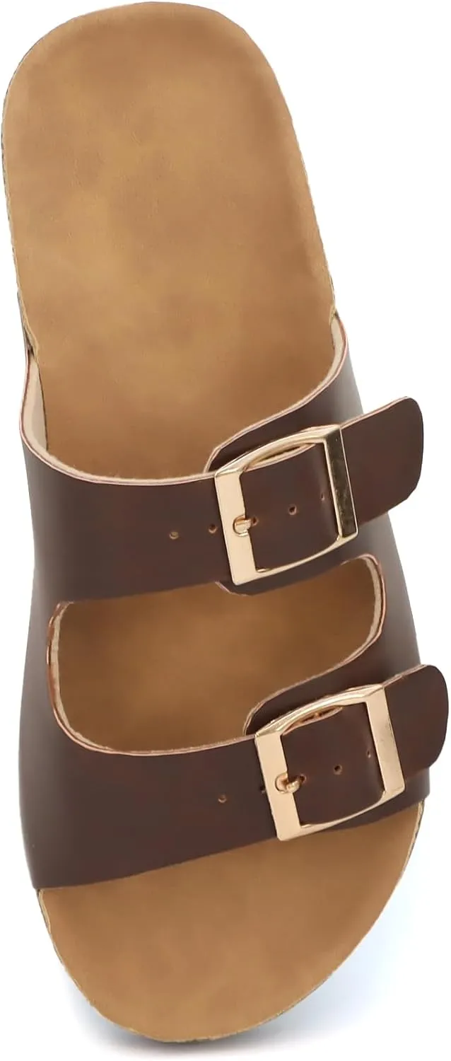 YOKI GIENNA-48Y Girls Sandals with Adjustable Double Buckles, Cushioned Cork Flats, Girls Summer Sandals