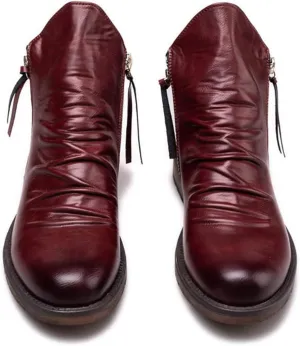 Yuizko OXNGEOS Men'S Retro Leather Chelsea Ankle Boots Classic Fashion Side Zipper Low-Heels Slip On Business Dress Oxford Boot Casual High Top Chukka Boots