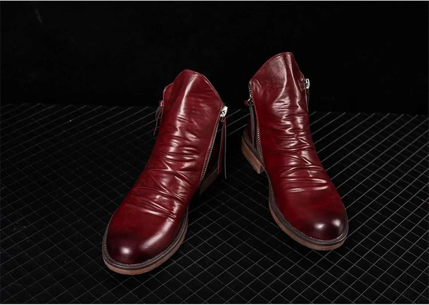 Yuizko OXNGEOS Men'S Retro Leather Chelsea Ankle Boots Classic Fashion Side Zipper Low-Heels Slip On Business Dress Oxford Boot Casual High Top Chukka Boots