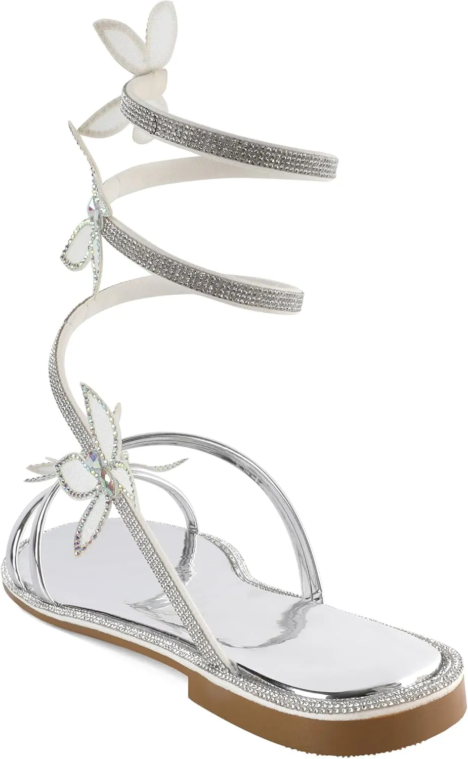 Zamikoo Flat Sandals for Women Rhinestone Wrap Around Open Toe Slip On Cute Flat Sandals for Summer Sparkly Slides Sandals