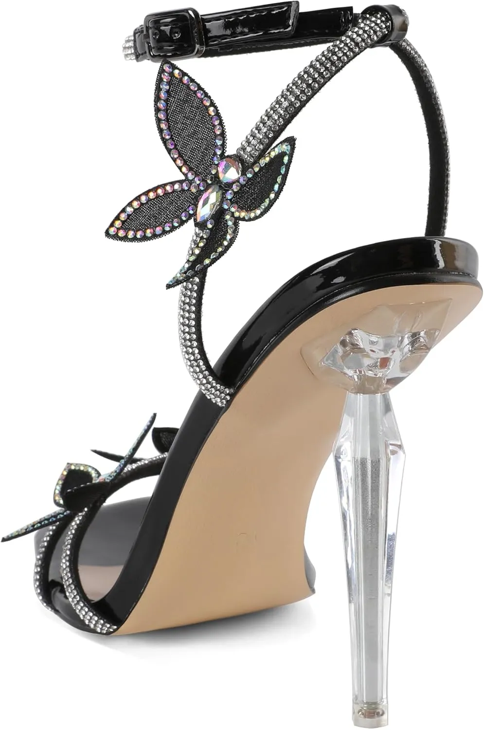 Zamikoo Open Toe Ankle Strap High Heels for Women, Square Toe Butterfly Heeled Sandals, Strappy Clear Stiletto Butterfly Heels 4 Incheses