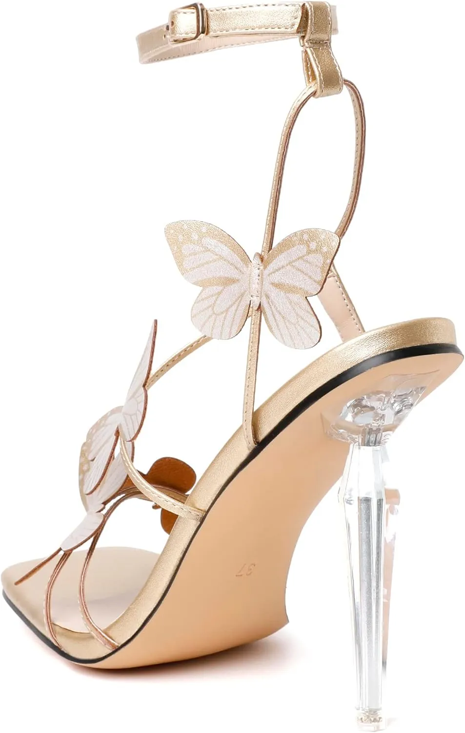 Zamikoo Open Toe Ankle Strap High Heels for Women, Square Toe Butterfly Heeled Sandals, Strappy Clear Stiletto Butterfly Heels 4 Incheses