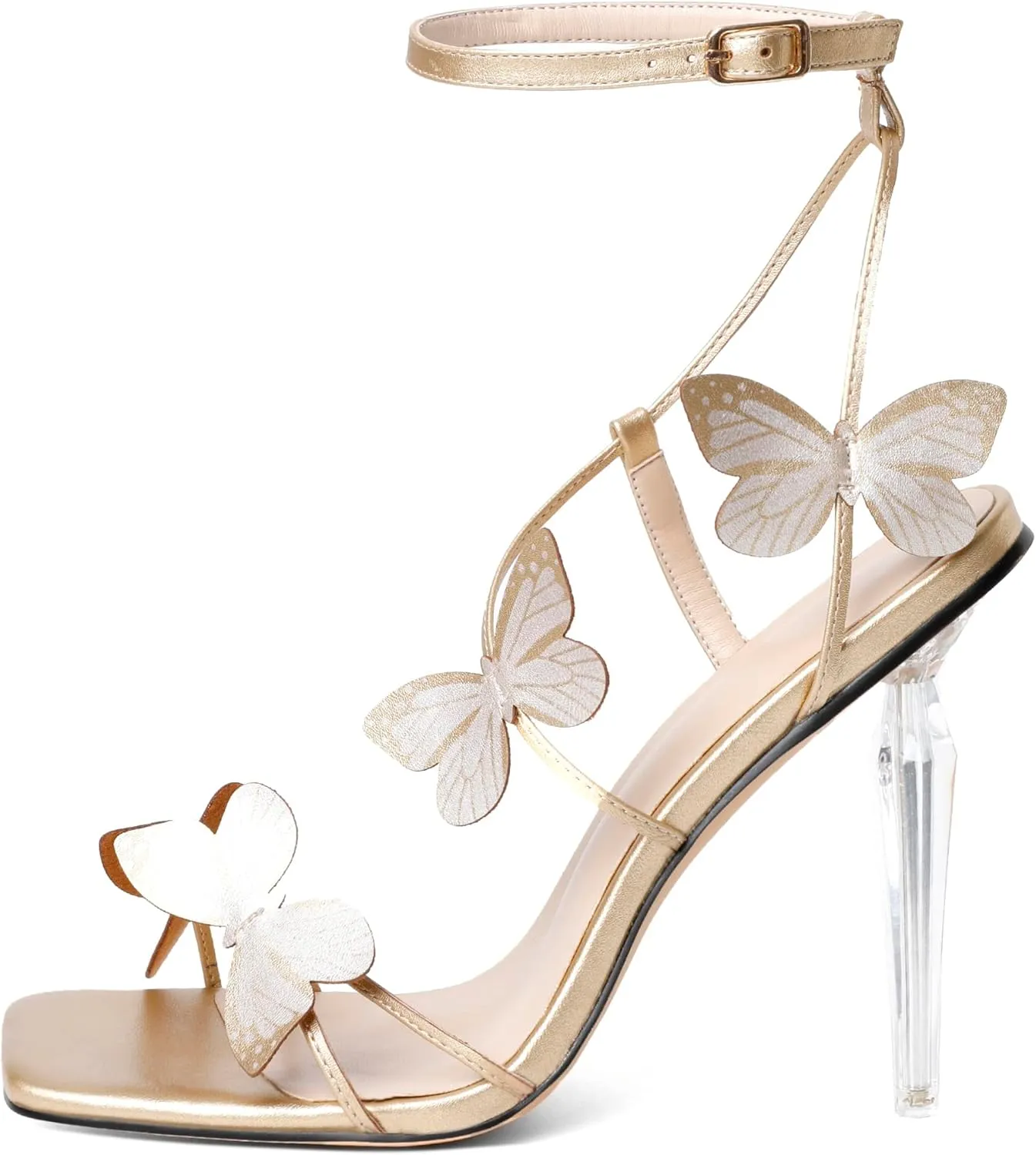 Zamikoo Open Toe Ankle Strap High Heels for Women, Square Toe Butterfly Heeled Sandals, Strappy Clear Stiletto Butterfly Heels 4 Incheses