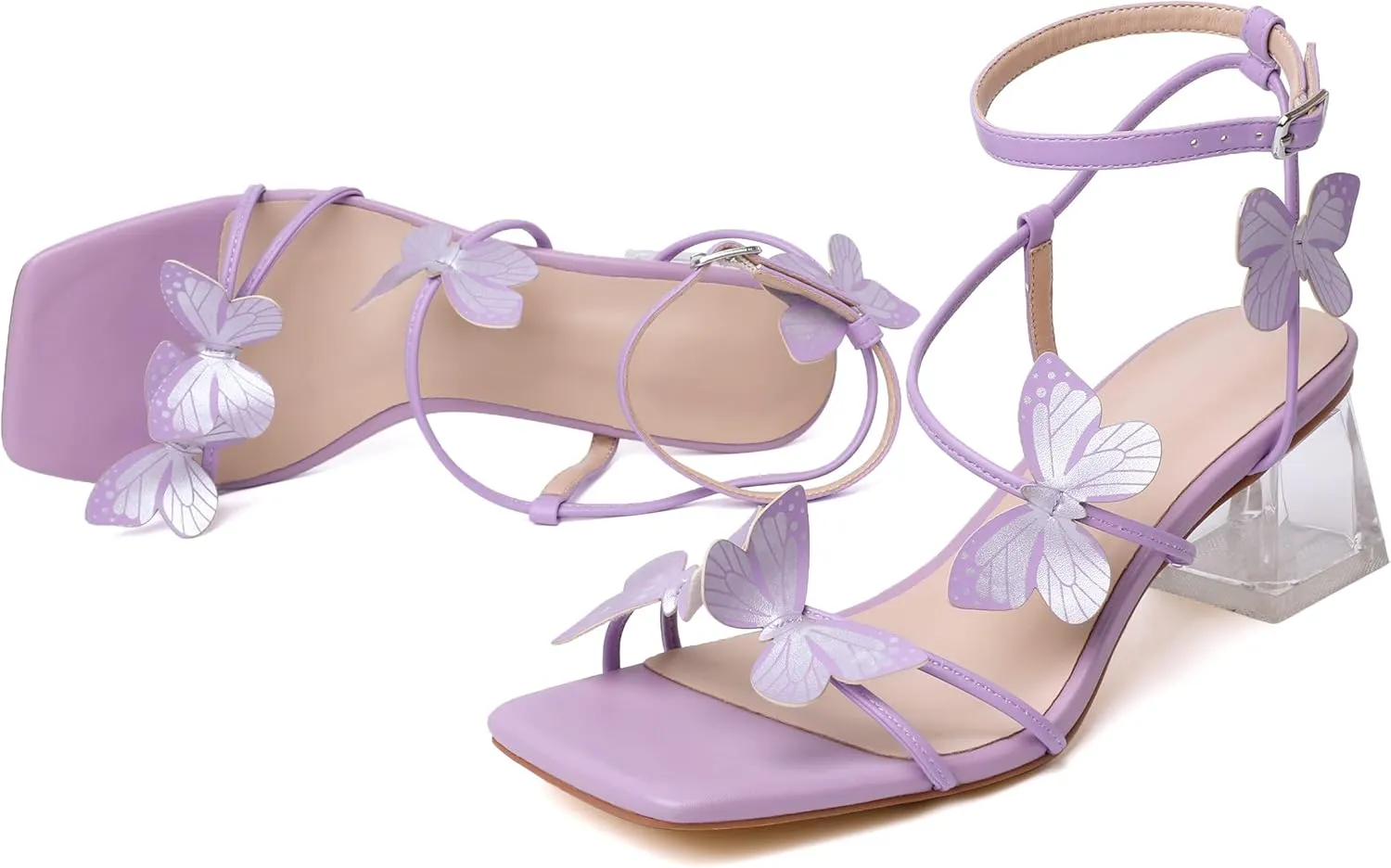 Zamikoo Women's Heeled Sandals Square Open Toe Ankle Strap Block Heels Strappy Clear Heels Chunky Low Heels