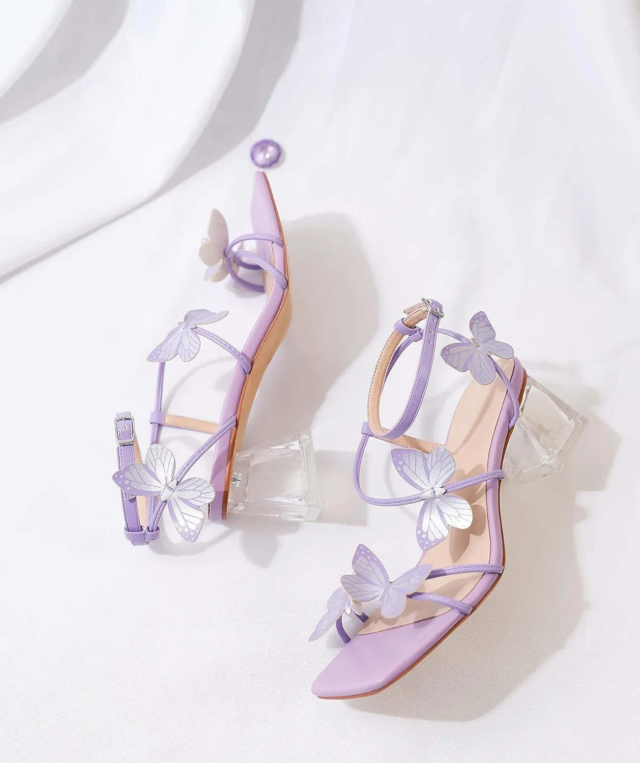 Zamikoo Women's Heeled Sandals Square Open Toe Ankle Strap Block Heels Strappy Clear Heels Chunky Low Heels