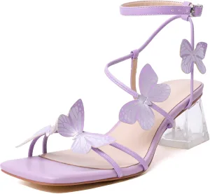 Zamikoo Women's Heeled Sandals Square Open Toe Ankle Strap Block Heels Strappy Clear Heels Chunky Low Heels