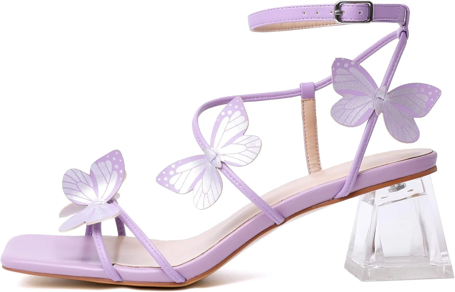 Zamikoo Women's Heeled Sandals Square Open Toe Ankle Strap Block Heels Strappy Clear Heels Chunky Low Heels