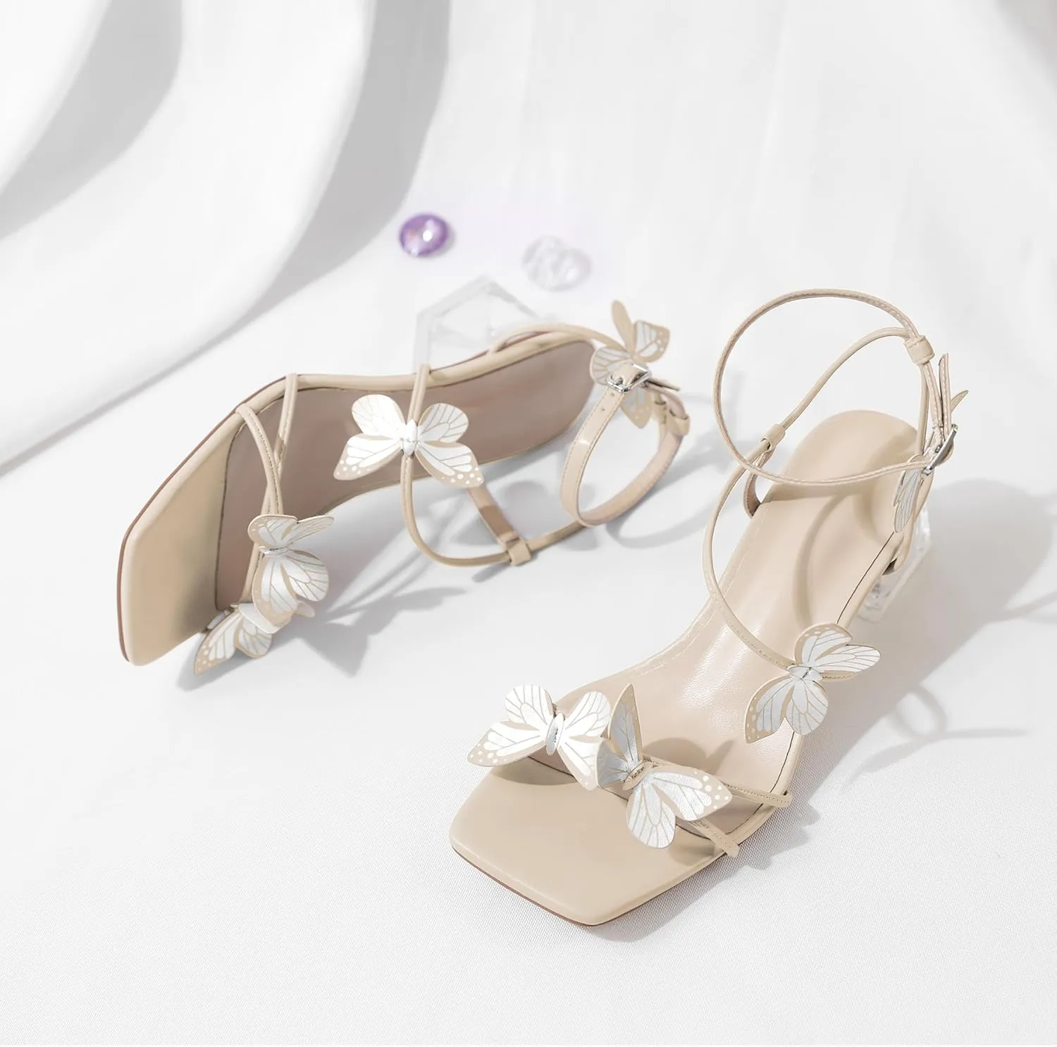 Zamikoo Women's Heeled Sandals Square Open Toe Ankle Strap Block Heels Strappy Clear Heels Chunky Low Heels