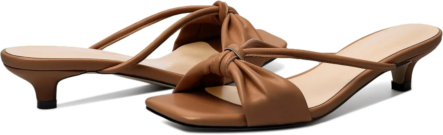 Zamikoo Women's Heeled Sandals, Square Open Toe Kitten Heel Mules, Slip On Low Heeled Slippers with Bowknot for Dress Wedding Ladies Pump Shoes 1.5 Inches