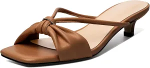Zamikoo Women's Heeled Sandals, Square Open Toe Kitten Heel Mules, Slip On Low Heeled Slippers with Bowknot for Dress Wedding Ladies Pump Shoes 1.5 Inches