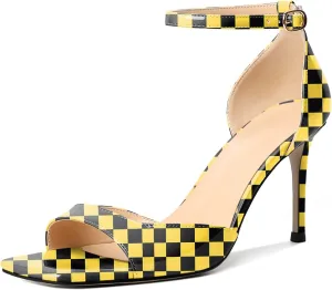 Zamikoo Women's High Heels, Open Toe Ankle Strap High Heeled Sandals, Square Toe Stiletto Heel Dress Pumps Shoes Office Wedding Work Evening 3.5 Inch