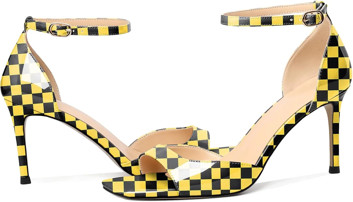 Zamikoo Women's High Heels, Open Toe Ankle Strap High Heeled Sandals, Square Toe Stiletto Heel Dress Pumps Shoes Office Wedding Work Evening 3.5 Inch