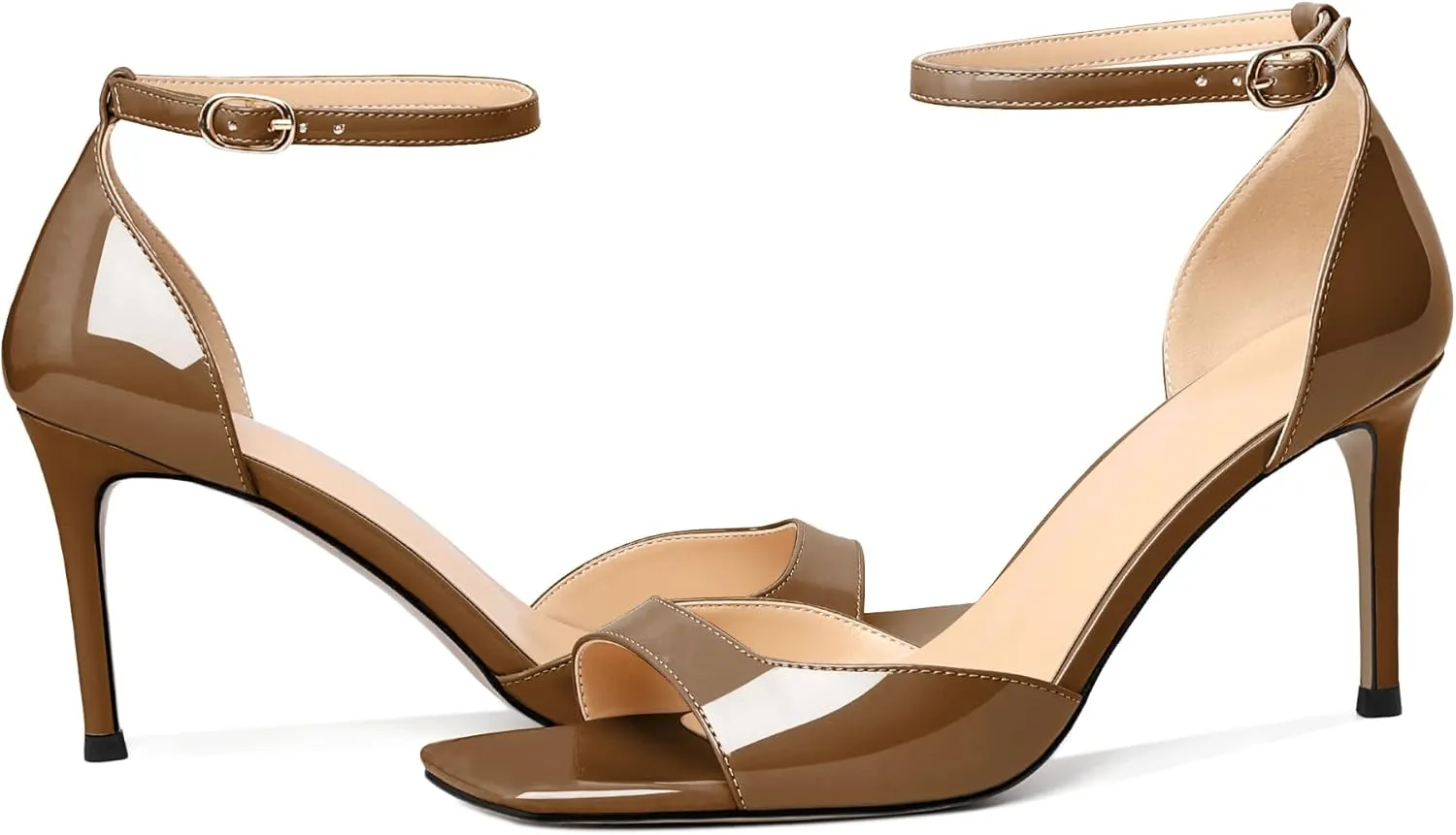 Zamikoo Women's High Heels, Open Toe Ankle Strap High Heeled Sandals, Square Toe Stiletto Heel Dress Pumps Shoes Office Wedding Work Evening 3.5 Inch
