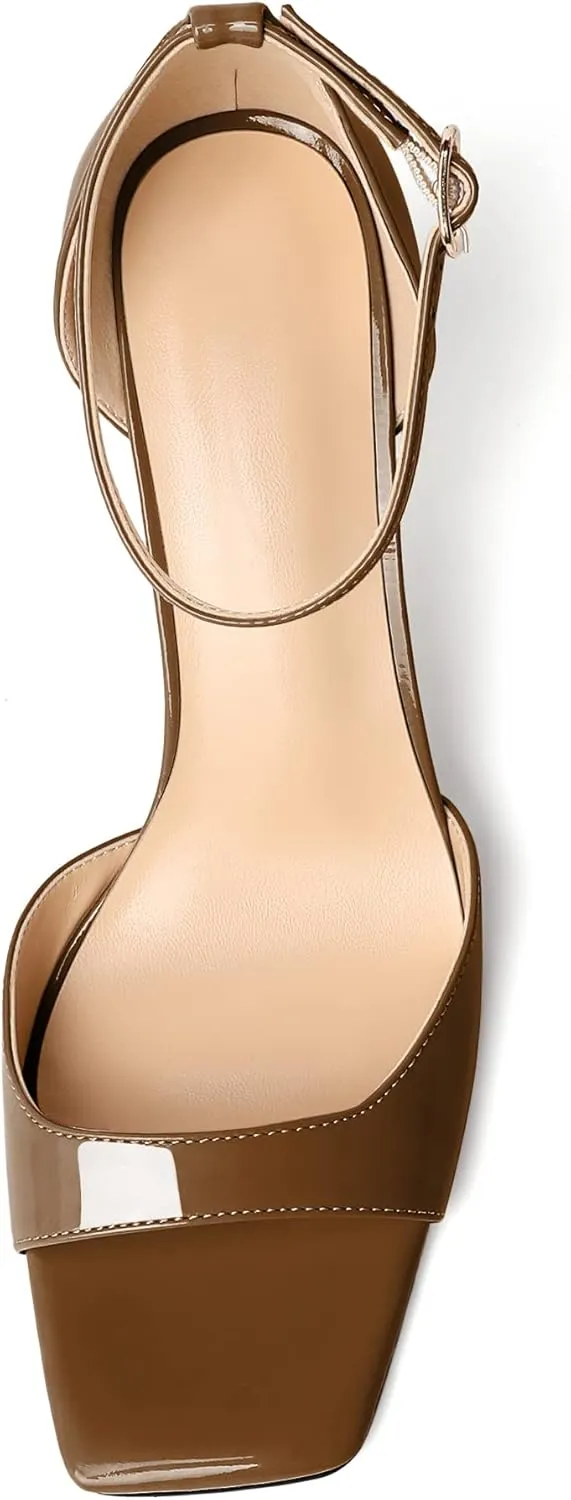 Zamikoo Women's High Heels, Open Toe Ankle Strap High Heeled Sandals, Square Toe Stiletto Heel Dress Pumps Shoes Office Wedding Work Evening 3.5 Inch
