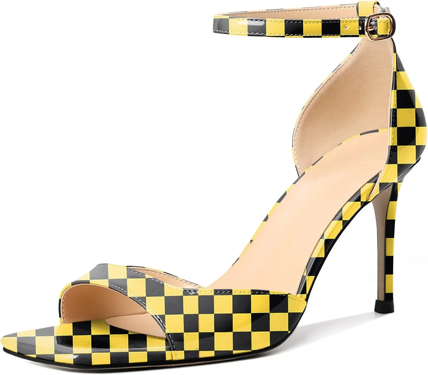 Zamikoo Women's High Heels, Open Toe Ankle Strap High Heeled Sandals, Square Toe Stiletto Heel Dress Pumps Shoes Office Wedding Work Evening 3.5 Inch