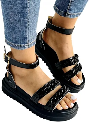 ZBYY Women Flat Sandals Summer Chunky Flatform Sandals Dressy Fashion Open Toe Slingback Crisscross Ankle Strap Sandals
