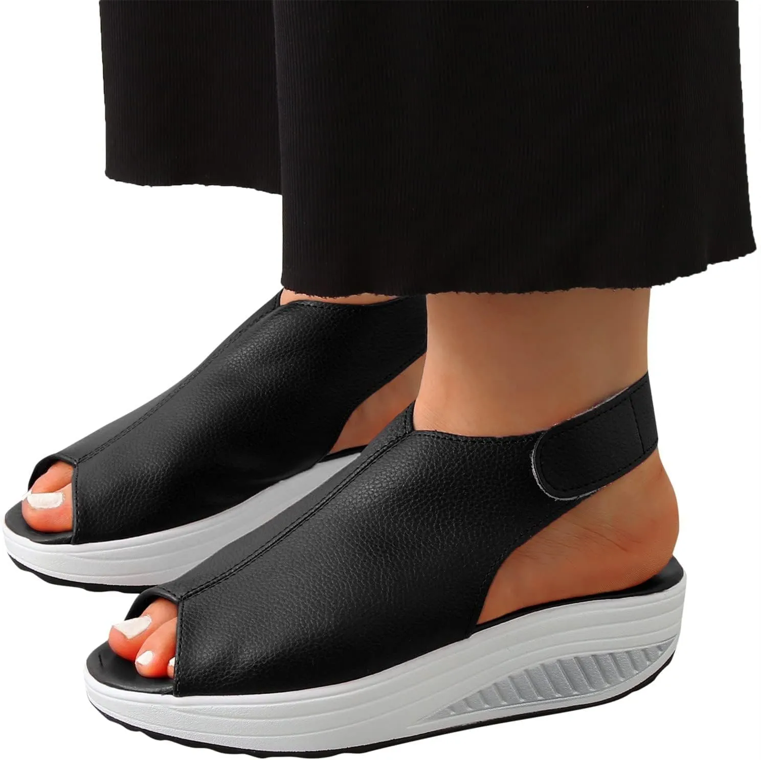 ZBYY Women Slip on Breathable Sandals Summer Cut Out Peep Toe Slingback Wedge Sandals Buckle Ankle Straps Shoes Sneaker