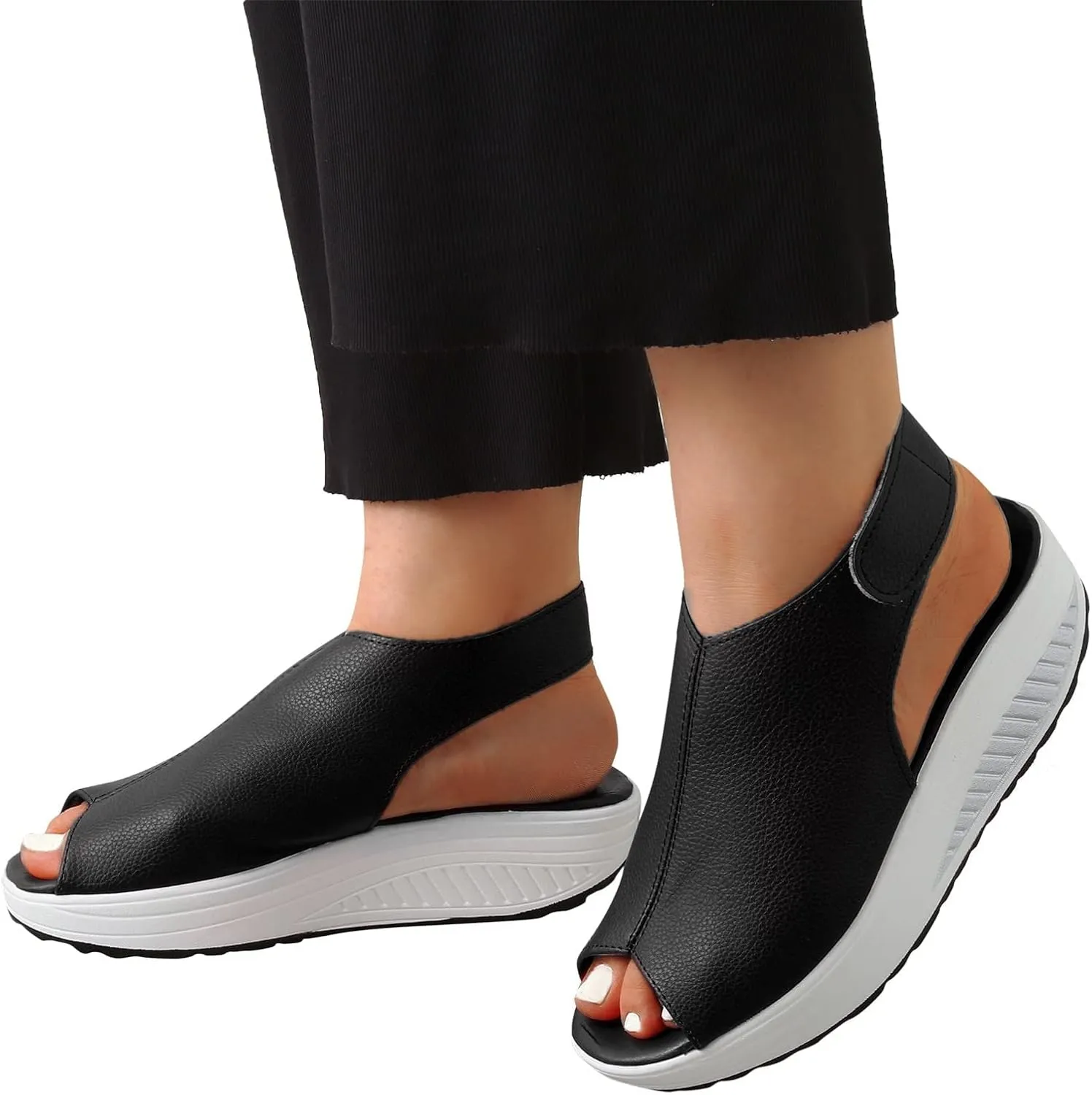 ZBYY Women Slip on Breathable Sandals Summer Cut Out Peep Toe Slingback Wedge Sandals Buckle Ankle Straps Shoes Sneaker