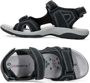 Zelaprox Women Comfortable Walking Sandals with Arch Support Hiking Sandals Casual Summer Athletic Sandals for Outdoor with 3 Adjustable Hook and Loop Strap