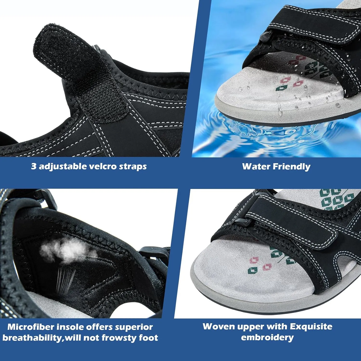 Zelaprox Women Comfortable Walking Sandals with Arch Support Hiking Sandals Casual Summer Athletic Sandals for Outdoor with 3 Adjustable Hook and Loop Strap
