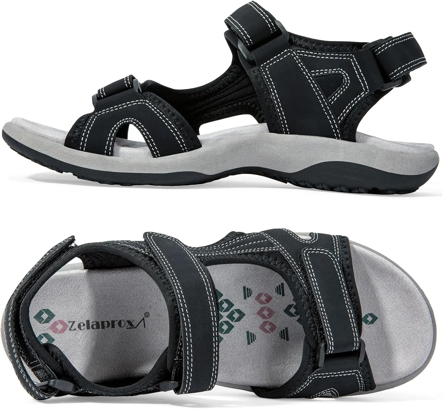 Zelaprox Women Comfortable Walking Sandals with Arch Support Hiking Sandals Casual Summer Athletic Sandals for Outdoor with 3 Adjustable Hook and Loop Strap