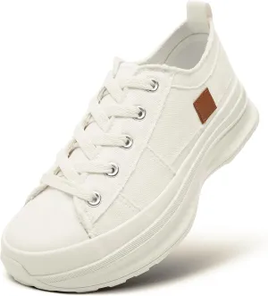 ZGR Womens Low Top Platform Sneakers,White Canvas Sneakers,Casual Platform Tennis Shoes