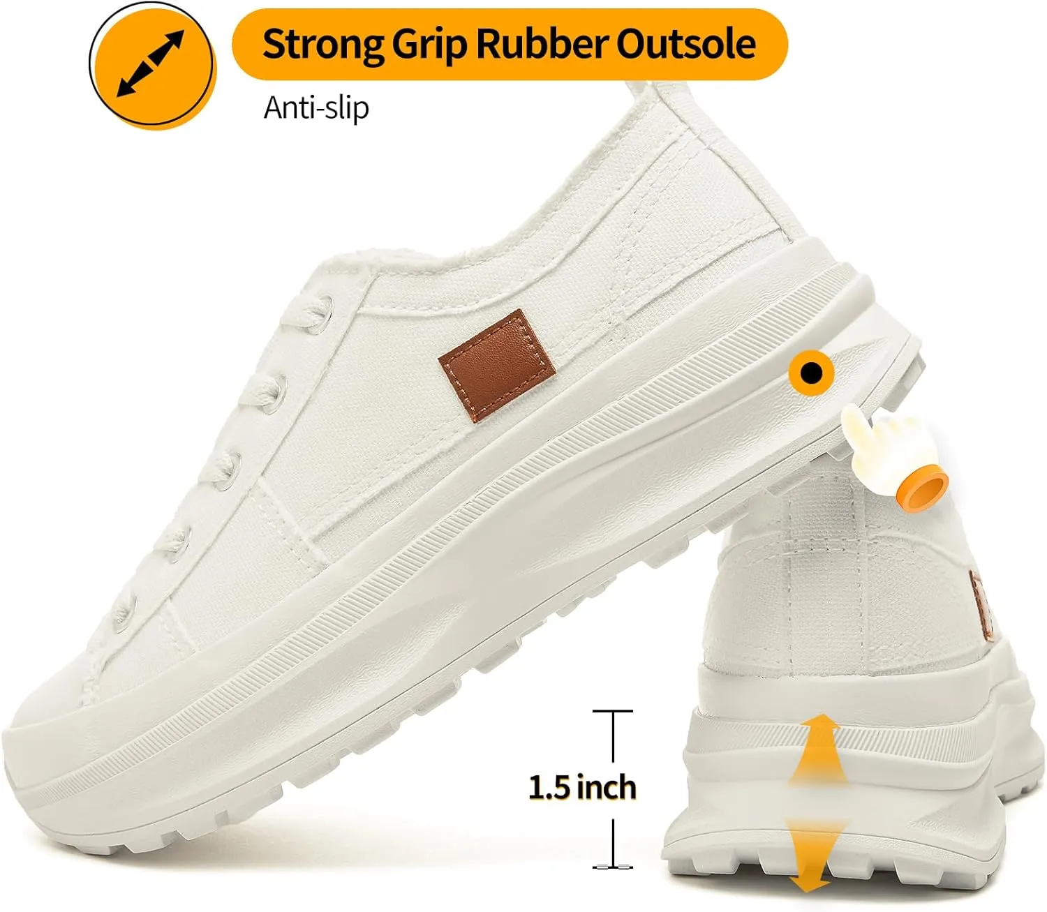 ZGR Womens Low Top Platform Sneakers,White Canvas Sneakers,Casual Platform Tennis Shoes