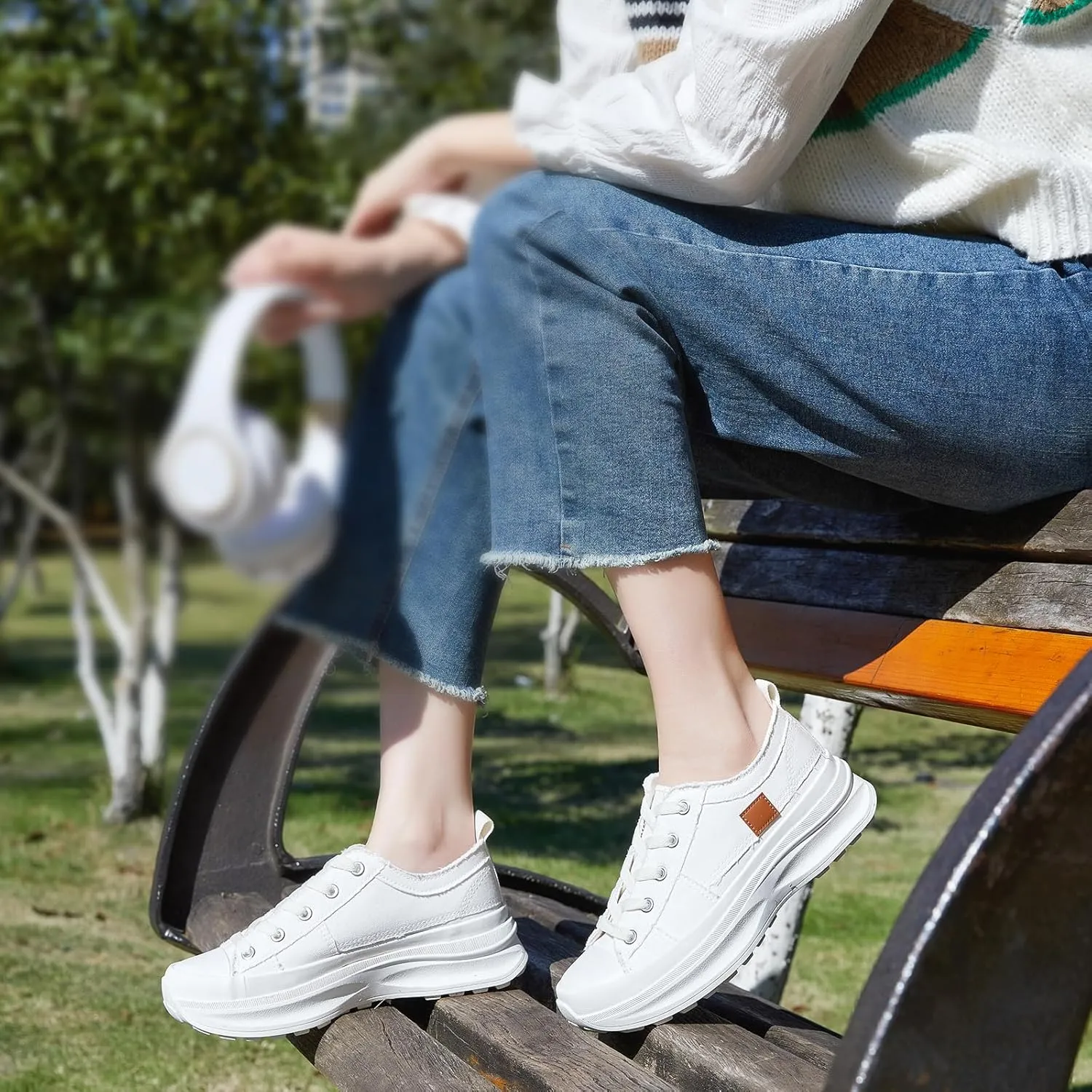ZGR Womens Low Top Platform Sneakers,White Canvas Sneakers,Casual Platform Tennis Shoes