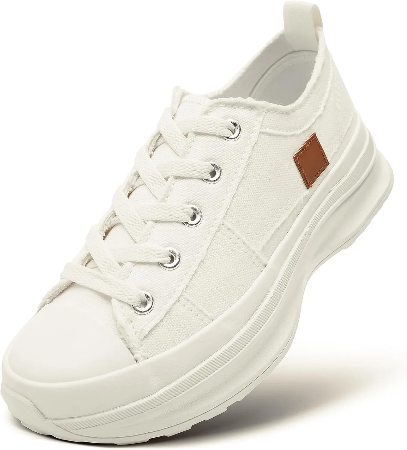 ZGR Womens Low Top Platform Sneakers,White Canvas Sneakers,Casual Platform Tennis Shoes