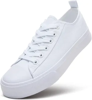 ZGR Womens White Canvas Sneakers,Classic Black Canvas Shoes,Casual Fashion Sneakers