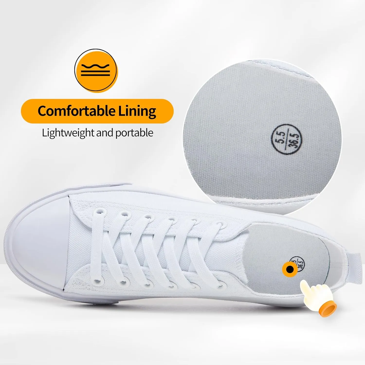 ZGR Womens White Canvas Sneakers,Classic Black Canvas Shoes,Casual Fashion Sneakers