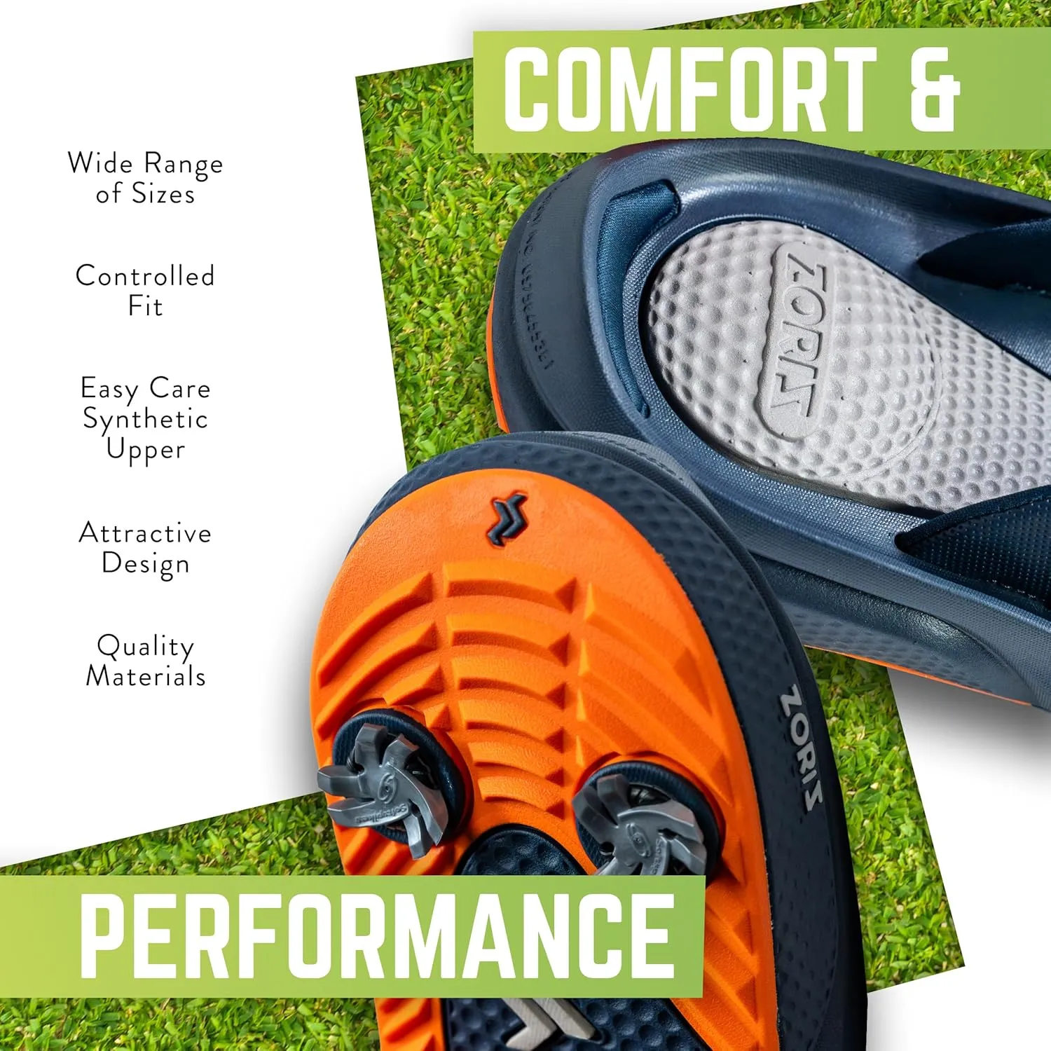 ZORIZ Zoomy Golf Sandals - Unisex Golf Flip Flops With Removable Tornado Golf Cleats - Mens and Womens Sandals for Walking, Beach, or Sports