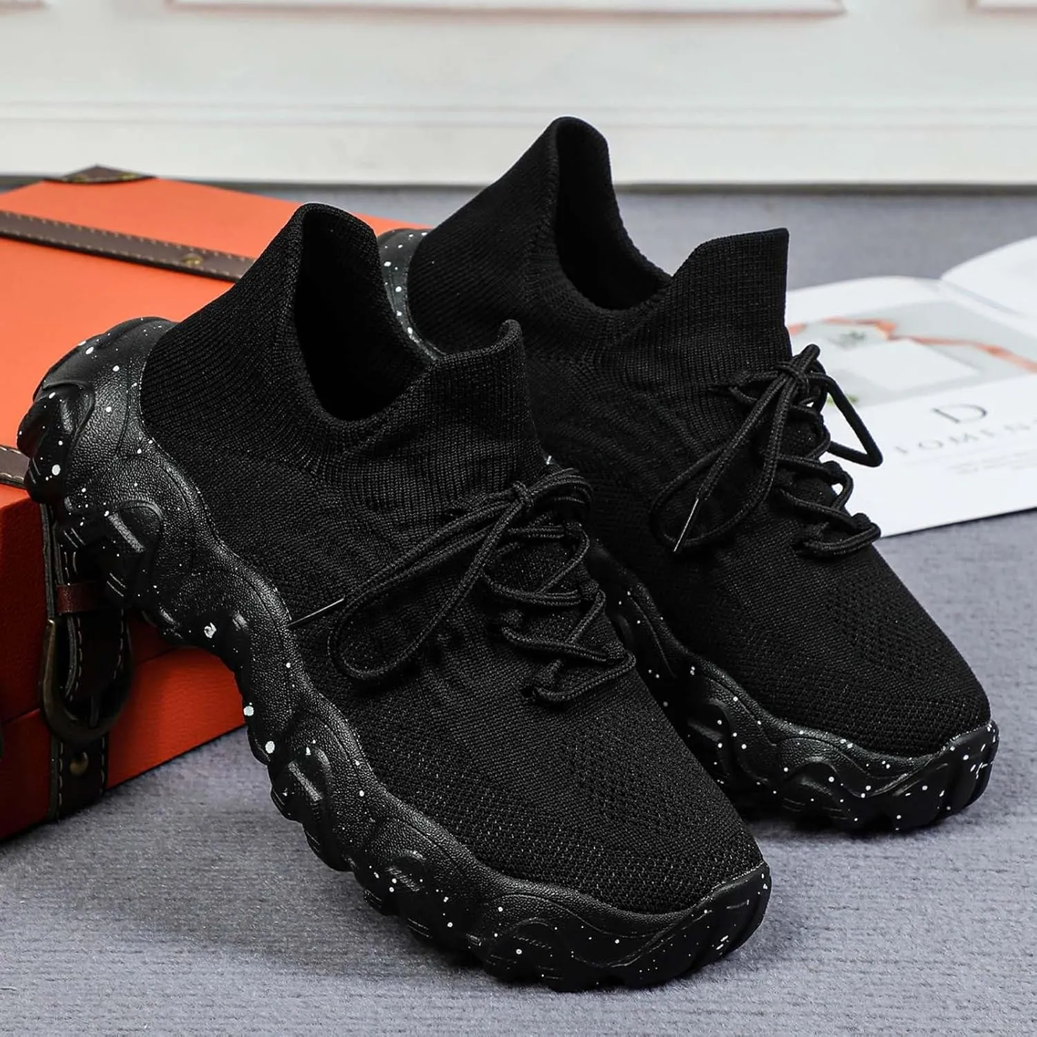 ZSpzx 2025 Summer Lace Up Low Top Slip On Sneakers, Women's Comfortable Breathable Knitted Sneakers, Casual Walking Shoes for Women,Lightweight Mesh Running Shoes,Women's Mesh Orthopedic Sneakers