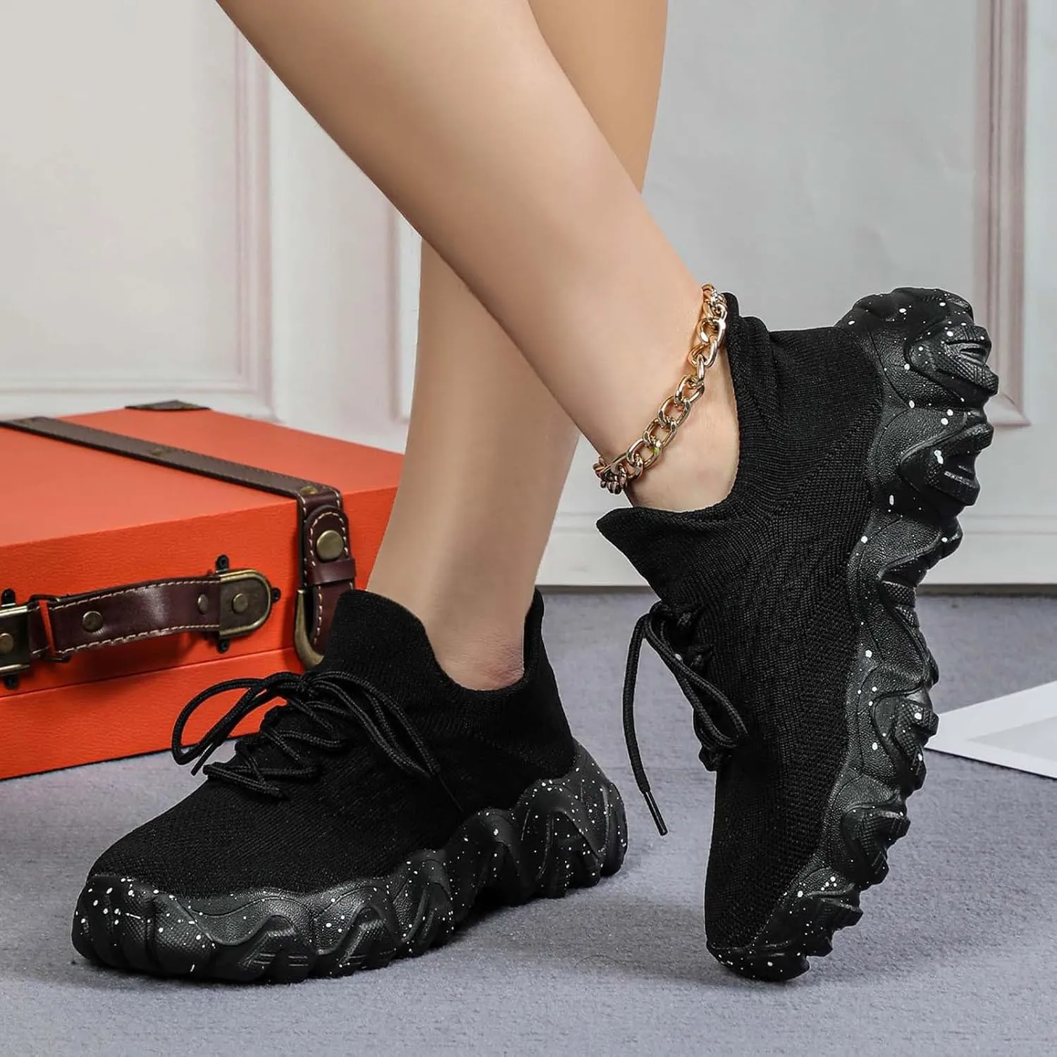 ZSpzx 2025 Summer Lace Up Low Top Slip On Sneakers, Women's Comfortable Breathable Knitted Sneakers, Casual Walking Shoes for Women,Lightweight Mesh Running Shoes,Women's Mesh Orthopedic Sneakers